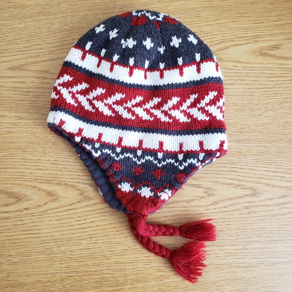 LLBean pattern knit ear flap hat - kids large